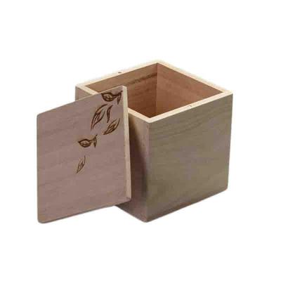 China Handmade Unfinished Square Wooden Salt Box Ceased Cover Wooden Tea Box for sale