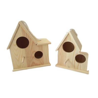 China Sustainable Decorated House Form Untreated Wooden Nesting Bird Cage for sale