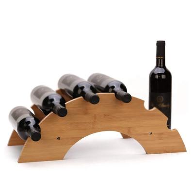 China Free Standing Bridge Stocked Shape Bamboo Wooden Wine Rack 6 Bottles Decorate Home Wooden Wine Rack Rack for sale