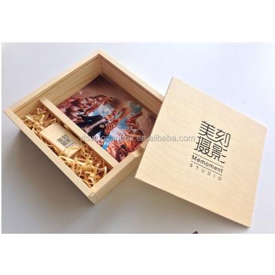 China 6 Inch Photo Box Wedding Handmade Wooden Square Birthday Gift USB Drive Instant Box for sale