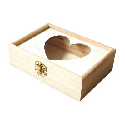 China Unfinished Small 4x6 Inch Photo Wooden Gift Packing / Storage Box With Heart Window for sale