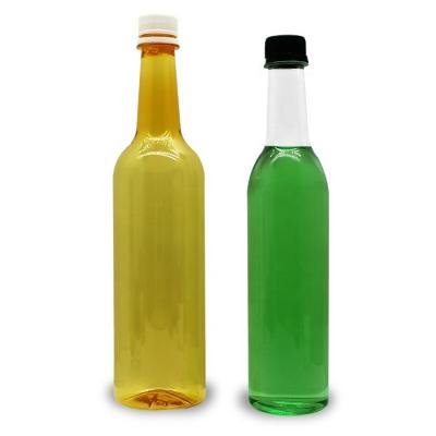 China 500ml 750ml Beverage Bottle Plastic Suppliers Round Empty Transparent Plastic Wine Bottles for sale