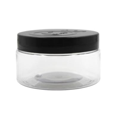 China 100% 250ml virgin material 8 oz empty PET clear plastic jar with black lid for sale