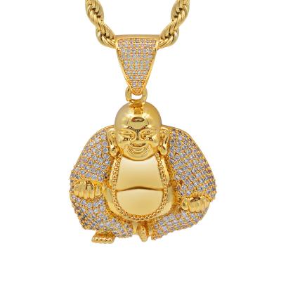 China Hip Hop Cute Men's Personality Cubic Zirconia Charm Lucky Necklace Big Buddha Copper Inlaid Pendants for sale