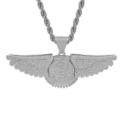 China Cute Bentley Logo Pendant Wings Microset Zircon Personality Trendy Men's Copper Pendant Necklace for sale