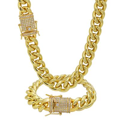 China Hip Hop Punk Gold Plated Jewelry Cubic Zirconia Necklace Bracelet Rhinestone Gift Nightclub Jewelry Set for sale