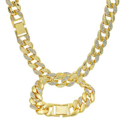 China Exaggerated Explosive Men's Punk Jewelry Overbearing Big Diamond Tide Men's Gold Chain Jewelry Set Necklace for sale