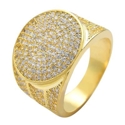 China Fashion Electroplating Men's Ring New Promotional Real 18k Gold Hiphop Zirconia Hip Hop Ring Microset Gold Ring for sale