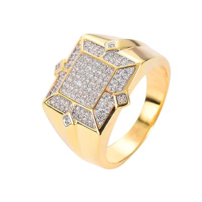 China Hot Sale Hiphop New Fashion Hip Hop Frozen Micro Pave Custom Gold Plated CZ Ring for sale