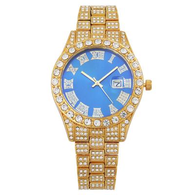 China Full Calendar Wholesale Hip Hop Gold Plated Men's and Women's Zircon Nightclub Rap Watches for sale