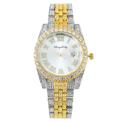 China Full Calendar Wholesale Hip Hop Gold Plated Men's and Women's Zircon Nightclub Rap Watches for sale