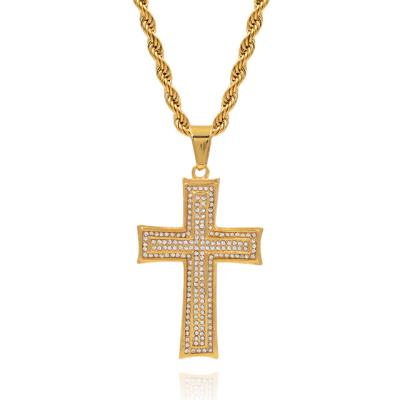 China Zircon Religious Cross Gold Plated Stainless Steel 18k Gold Religious Pendant for sale