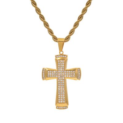 China Custom Cross Religious Jewelry Necklace Prayer Necklace Cross Stainless Steel Gold Plated Pendant Necklace for sale