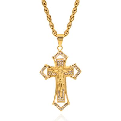 China Religious Manufacturers Wholesale European and American Religious Gold Cross Stainless Steel Pendant Necklace for sale