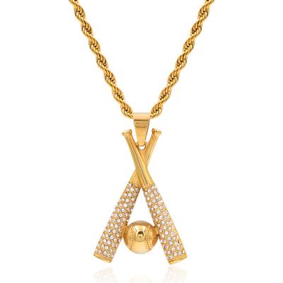 China Religious Jewelry Made Baseball Bat Pendant Stainless Steel Pendant Not Fade Full Diamond Pendant for sale