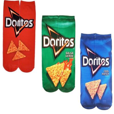 China Custom 3d printing QUICK DRY wholesale tube socks french fries snacks fashion stretch potato chips socks for sale