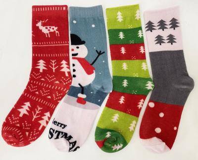 China Spandex Cotton Anti-skid Cartoon Dress Socks Mens Womens Christmas Print Socks for sale