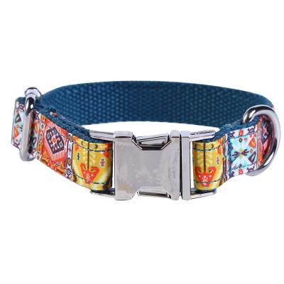 China Sustainable Heavy Duty Collar Dog With Metal Buckle , OEM Spring Cotton Nylon Fabric Hoof Woven Dog Collar for sale