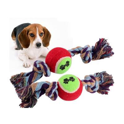 China Durable Durable Braided Cotton Knot Rope Tennis Design Pet Puppy Chew Toy Ball For Dogs for sale