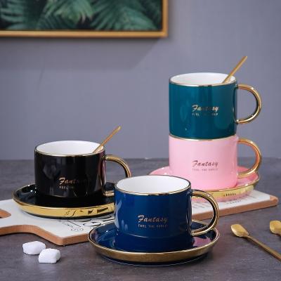 China Customized Viable Luxury Glazed Nordic Gold Rim Cappuccino Cup Ceramic Coffee Mug Set For Afternoon Tea for sale