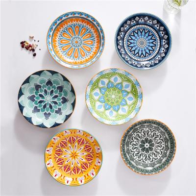 China Fancy Viable High Quality Deep Ceramic Bulk Dish Cheap Round Charger Bohemian Ceramic Dinner Dishes Set For Restaurant for sale