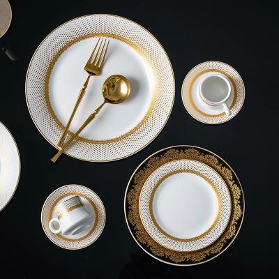 China Sustainable High End Restaurant Exquisited Decals Gold Dinner Dishes Set Arabic Luxury Ceramic Dinner Sets Dinner Set for sale