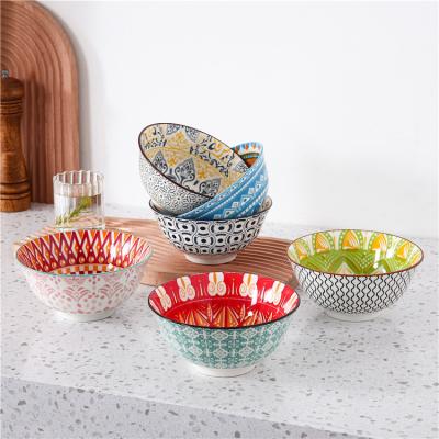 China Viable Exotic Tableware Fancy Style 6.25 Inch Round Rice Noodles Roll Turkish Ceramic Soup Bowls for sale