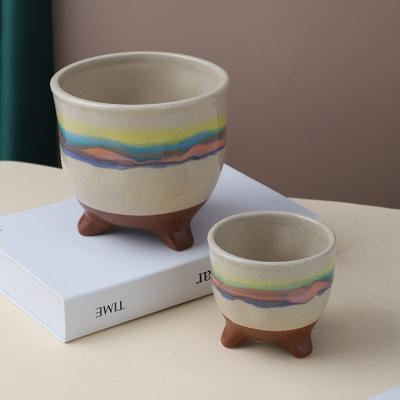 China Modern Bulk Cheap Colorful Hand Painted Bonsai Pots Ceramic Succulent Plant Pot for sale