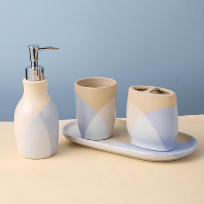 China Modern Design Sustainable Personalized Soap Dispenser Sets Custom Ceramic Bathroom Set For Daily Used for sale