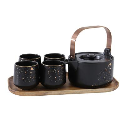 China Sustainable Ware Afternoon Tea Used 6 Pcs Tea Set Matte Vintage Japanese Ceramic Tea Sets With Wooden Tray for sale