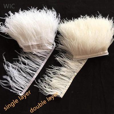 China Decorations 10-15cm double layer natural white ostrich feather fringe import two layers feather trimming for handbags, dresses for sale