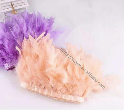 China Clothing Decorations Wholesale 10-15cm Chandelle Turkey Feather Trim Fringe Tassel Dyed Feather Lace Trmming For Garment Dressing for sale