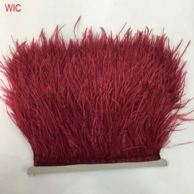 China Fashion Burgundy Red Color Ostrich Feather Trim Dyed Fringe for sale