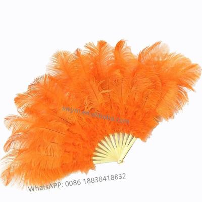 China 100% Eco-friendly / Handmade Chinoiserie High Quality Ostrich Feather Folding Fan 70cm*100cm For Wedding / Dance for sale