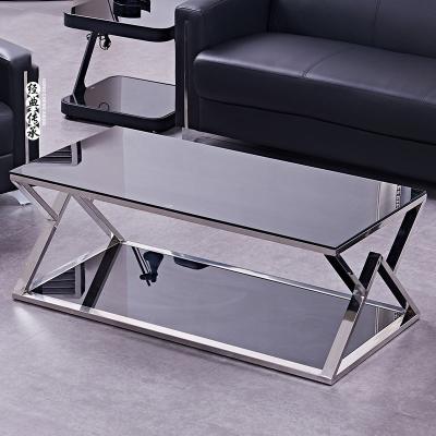 China Fashion modern office coffee table desk stainless steel tempered glass modern minimalist coffee table for sale