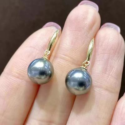 China New Arrival 9-10mm Round Pearl Earrings Fashionable Tahiti Sailing Natural Ocean Pearl Earrings Women 18k Gold Genuine Pearl Earrings for sale