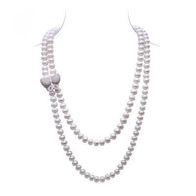 China Bread Round Freshwater Pearl Necklace Navigation Pearl Necklace Lead Free Nickel Free Fine Jewelry Pearl With Butterfly Buckle Necklace for sale