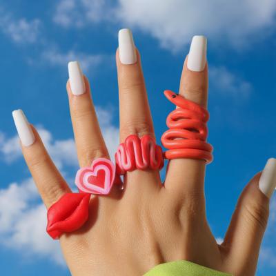 China Red Navigation Rings Lead Free Nickel Free Clay Rings Handmade Colorful Polymer Clay Rings Snake Heart Jewelry Clip for sale