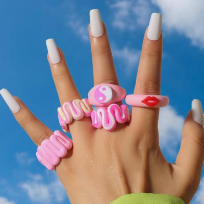 China Lead Free Shipping Nickel Free Clay Ring Handmade Colorful Polymer Clay Jewelry Pink Rings Chunky Clay Rings for sale