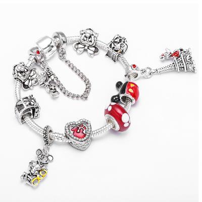 China 2021 European Jewelry Children's Gifts Lead Free Nickel Free Navigation Cartoons Beaded City Mickey Charm Bangle Bracelet for sale