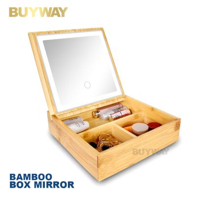 China Fashion Buyway New Professional Mirror Factory Storage Hard Bamboo Makeup Case With Mirror And Light for sale