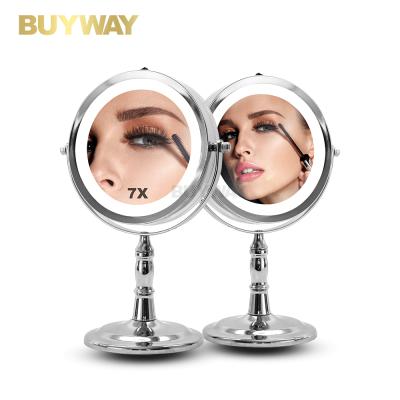 China Lighted Magnifying 1X / 7X Double Sided Cosmetic Mirror Table Makeup Mirror With Stand for sale