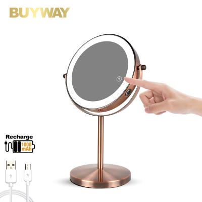 China Hot Selling Rechargeable Led Rotary Sensor Touch Round Cosmetic Lighted Mirror for sale