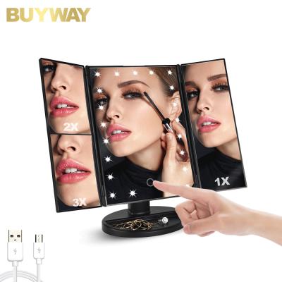 China Bulk Lighted Customs Lead The Plastic Frame Travel Triple Holder Up Vanity Mirrors Makeup Personal Magnifying Mirror for sale