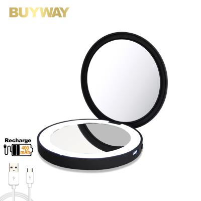 China Amazon Hot Selling Rechargeable Compact Hand Lighted Led Fold Smart Vanity Mirror For Girl for sale