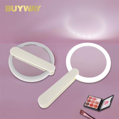 China Travel Lighted Portable Handheld Compact Small Pocket Led Hand Makeup Mirror For Girl Make Up for sale