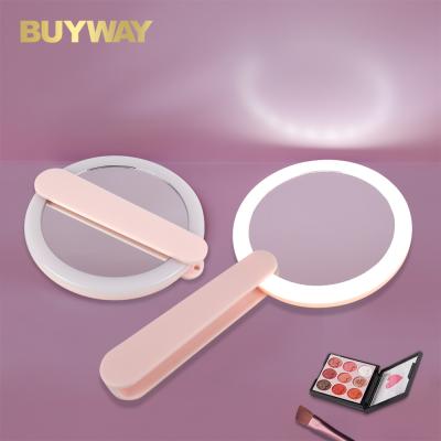 China Wholesale Custom Lighted Logo Mini Pocket Handheld Compact Led Lighted Makeup Mirror for sale