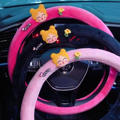 China Cute Cute Car Wheel Cover Winter Universal Short Plush Handlebar Steering Cover Suitable For Girls Car Accessories Decoration for sale