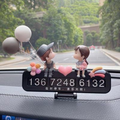 China Cute Couples Doll Car Decoration Temporary Parking Cute Card Sign Telephone Number Plate Auto Parts Instrument Interior Accessories for sale