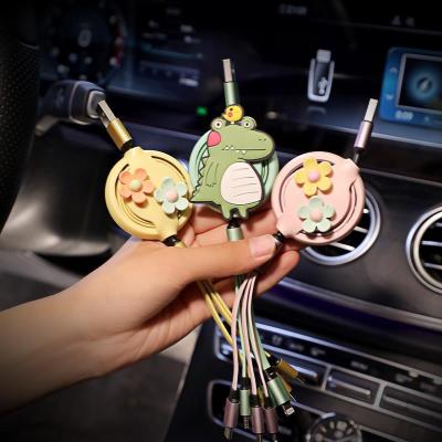 China Cute Cartoon Car Charger 3 in 1 Data Cable for Type-C Phones Huawei Samsung Mobile Phone Cable USB Android iPhone Fast Charging Cable for sale